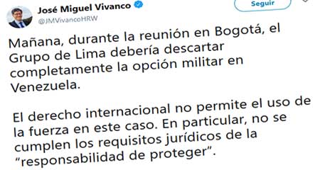 Director de Human Rights Watch dice que se debe descartar la opción militar en Venezuela