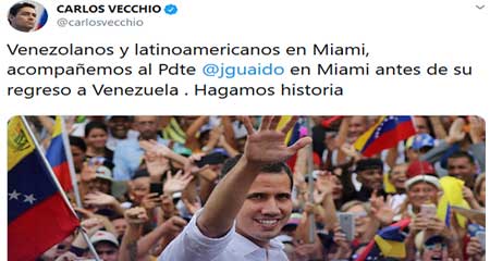 Carlos Vecchio invita a latinoamericanos y venezolanos a recibir a Juan Guaidó en Miami este 1 de febrero del 2020